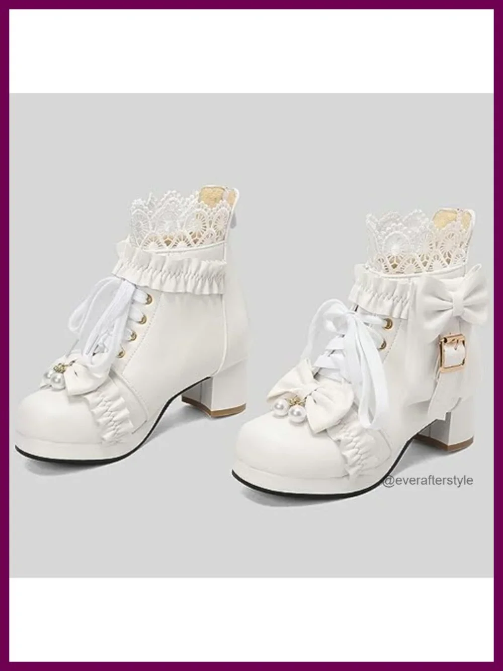 Chunky Heel Lace Up Ankle Boots with Bow - Cute Lolita Kawaii Style